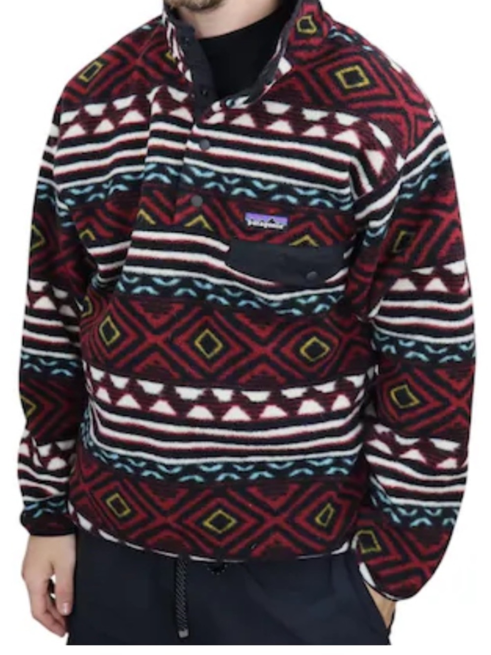 Patagonia Burgundy Multi Southwestern Aztec Fleece Pullover sz small euc
